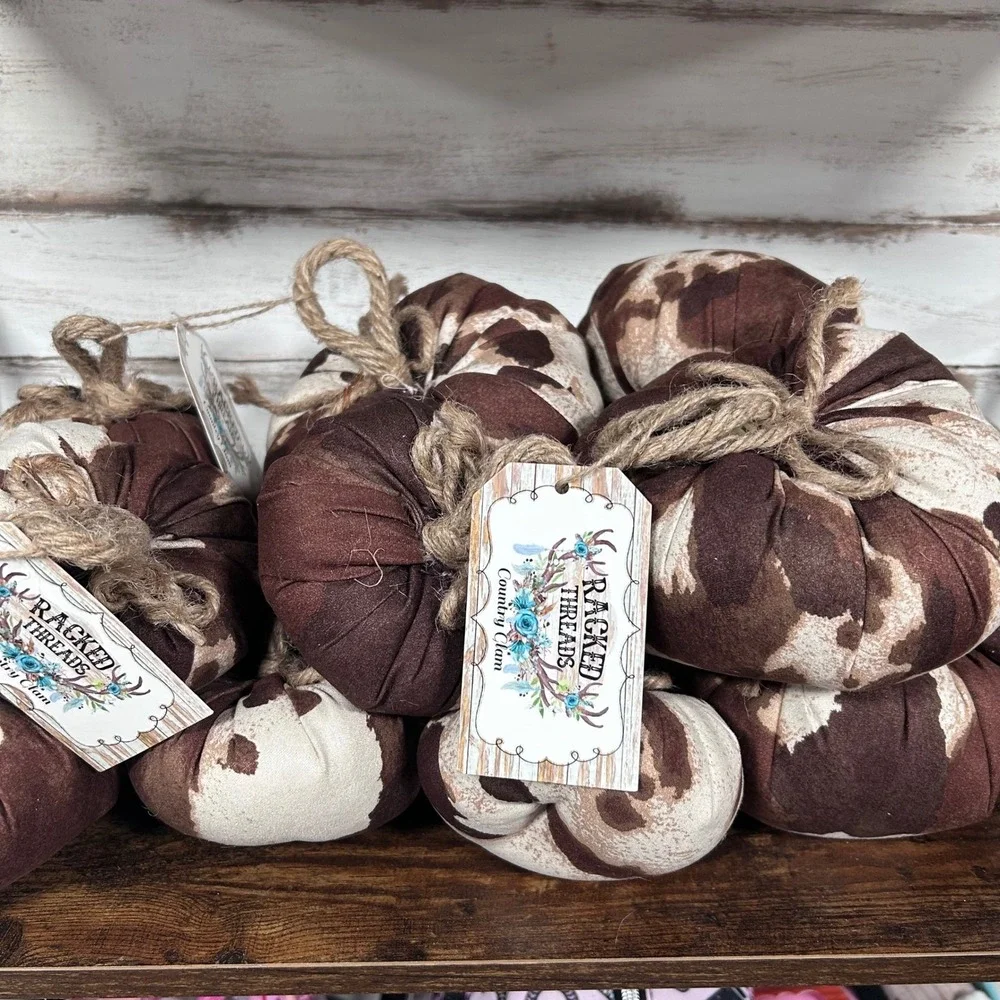 Farmhouse Fabric Pumpkins Brown Cow Fall Decor Fabric Decor Jute Rope‎ New